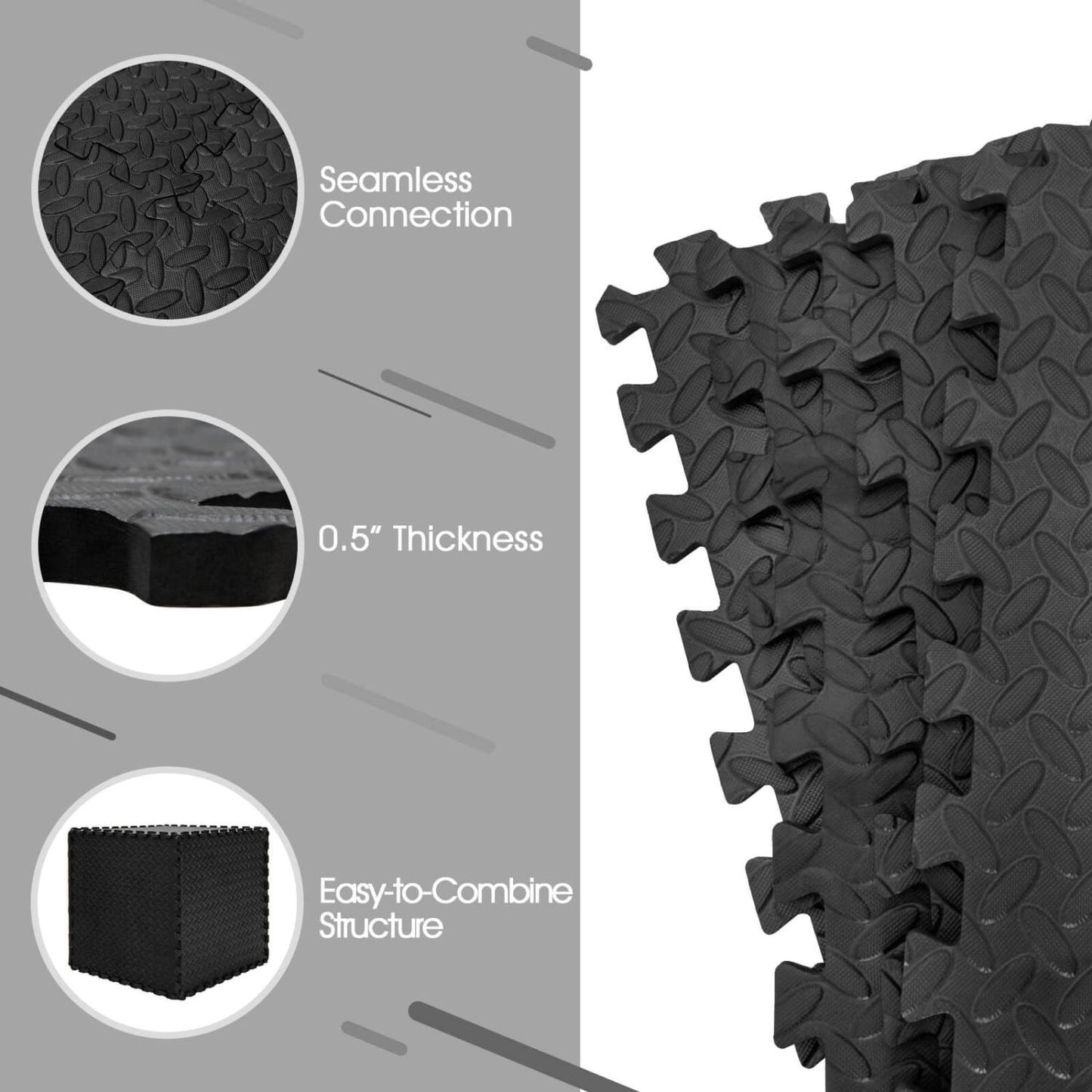 12 Pieces Interlocking Flooring Mat, Anti-Slip Waterproof, Black Baby Gyms & Playmats at Gallery Canada