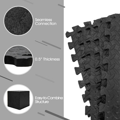 12 Pieces Interlocking Flooring Mat, Anti-Slip Waterproof, Black Baby Gyms & Playmats at Gallery Canada