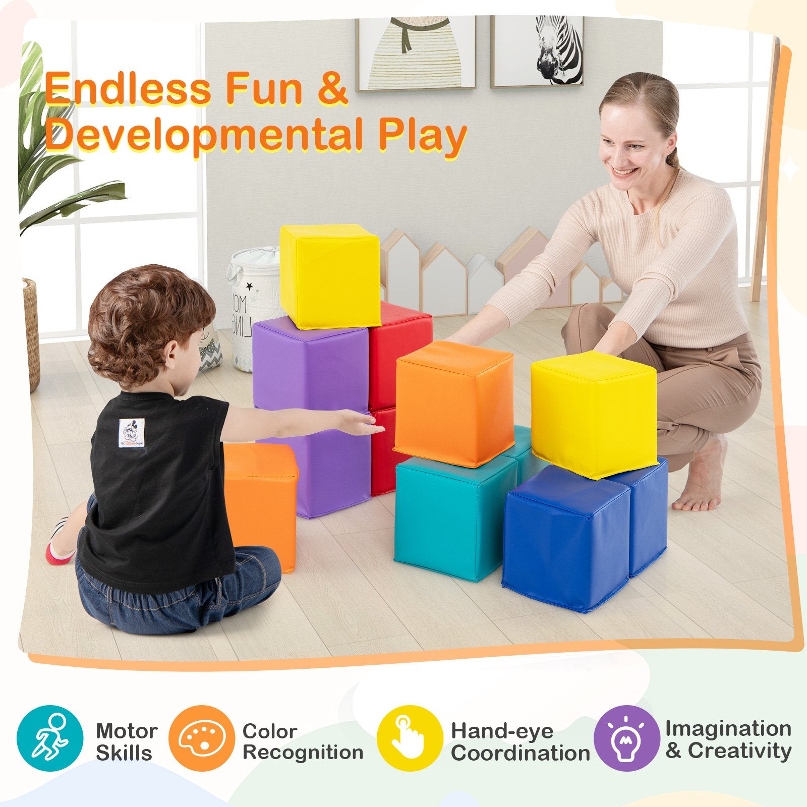 12 Pieces Soft Foam Building Blocks Climbing Foam Cubes Set for Kids, Multicolor Climbers & Slides at Gallery Canada