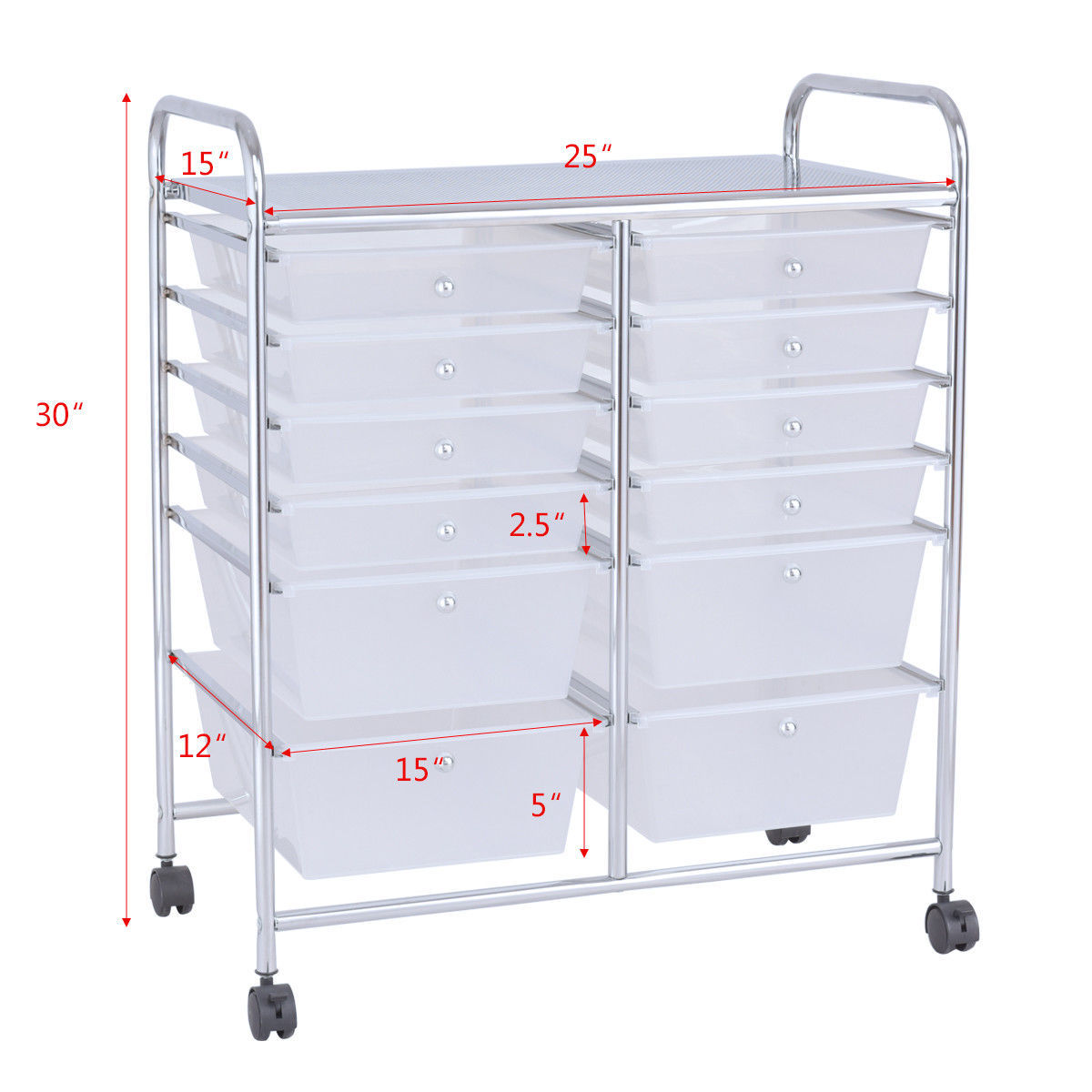 12 Drawer Rolling Cart Organizer, White File Cabinets at Gallery Canada