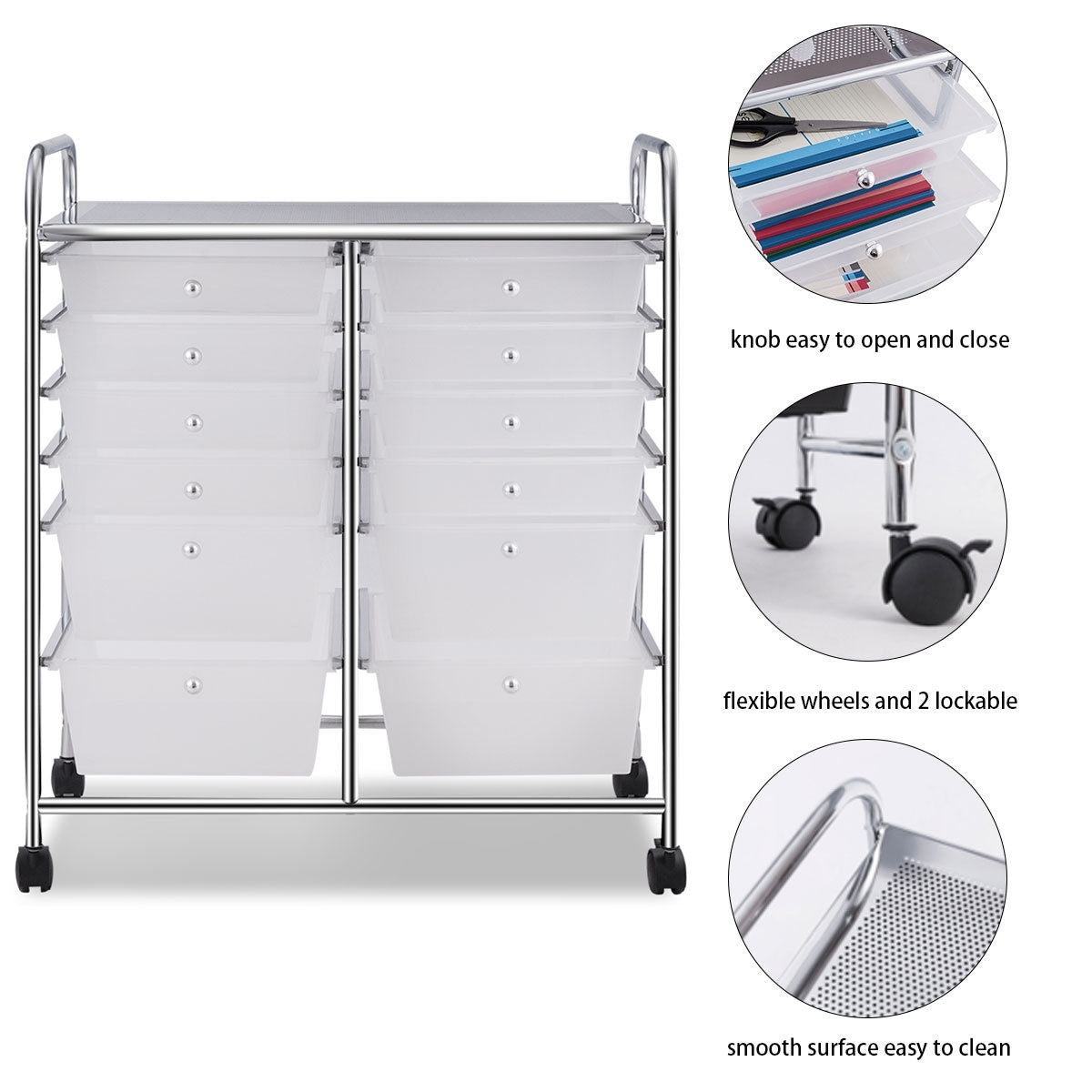 12 Drawer Rolling Cart Organizer, White File Cabinets at Gallery Canada
