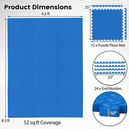 12 Tiles 1/2" Puzzle Exercise Floor Mats, Blue