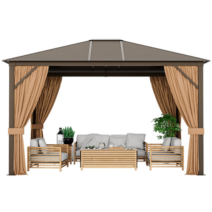 12 x10 Feet Outdoor Hardtop Gazebo with Galvanized Steel Top and Netting, Brown Gazebos at Gallery Canada