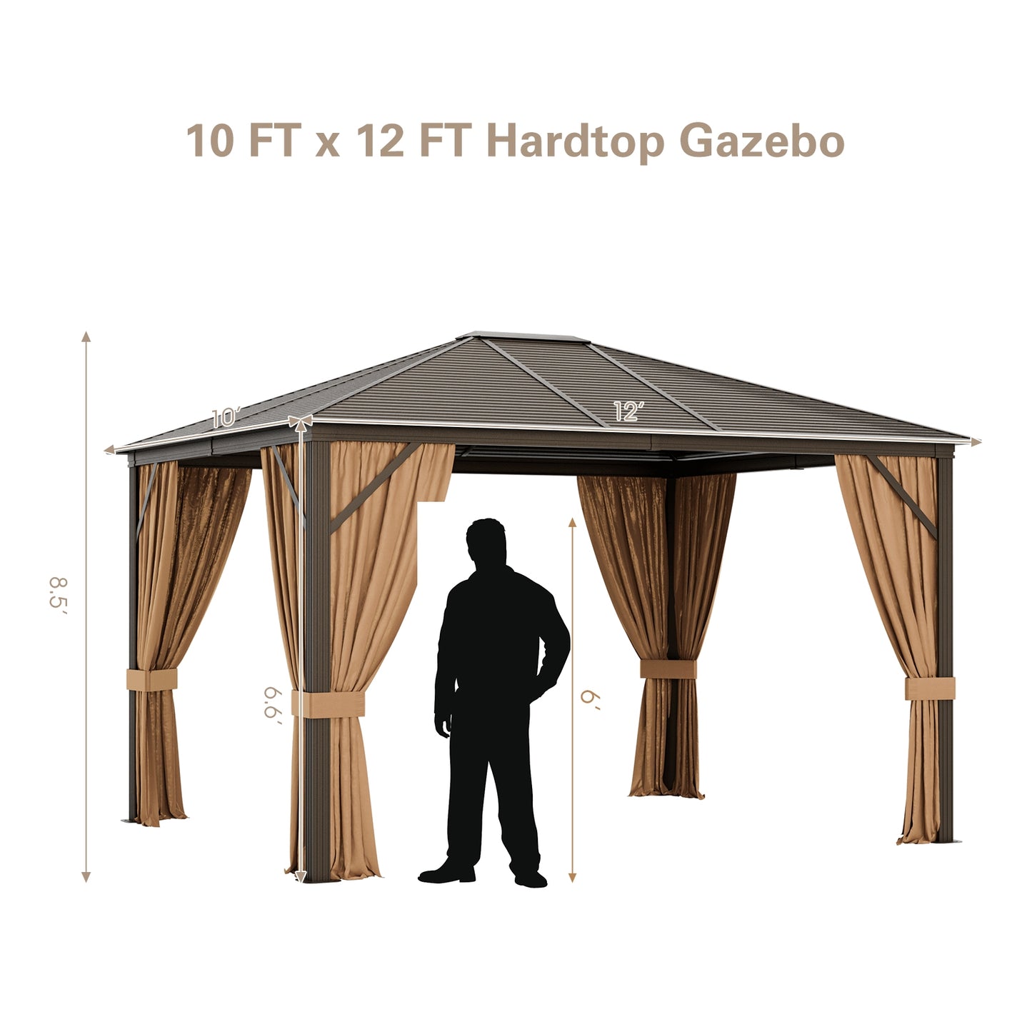 12 x10 Feet Outdoor Hardtop Gazebo with Galvanized Steel Top and Netting, Brown Gazebos at Gallery Canada