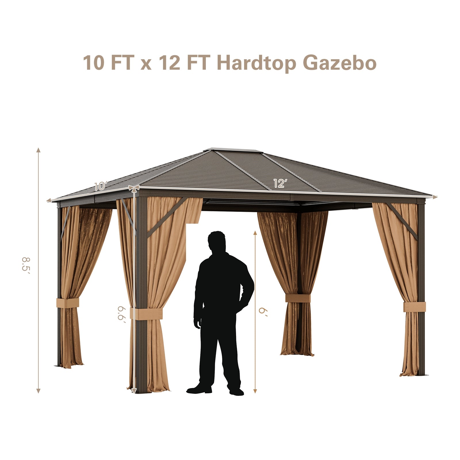 12 x10 Feet Outdoor Hardtop Gazebo with Galvanized Steel Top and Netting, Brown Gazebos at Gallery Canada