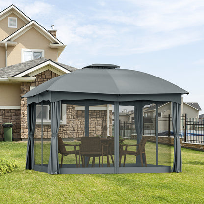 12 x 10 Feet Double Vented Steel Gazebo, Gray