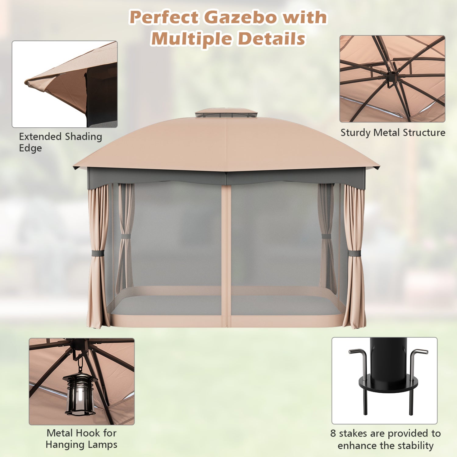 12x10 Feet Steel Gazebo, Brown Gazebos at Gallery Canada