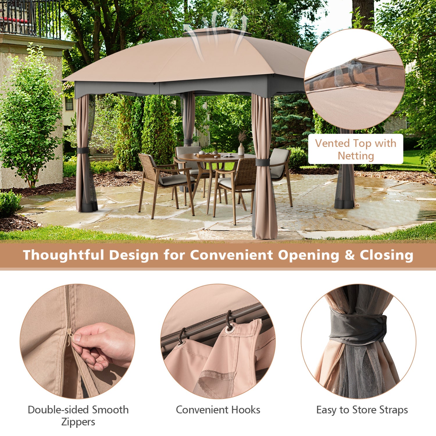12x10 Feet Steel Gazebo, Brown Gazebos at Gallery Canada
