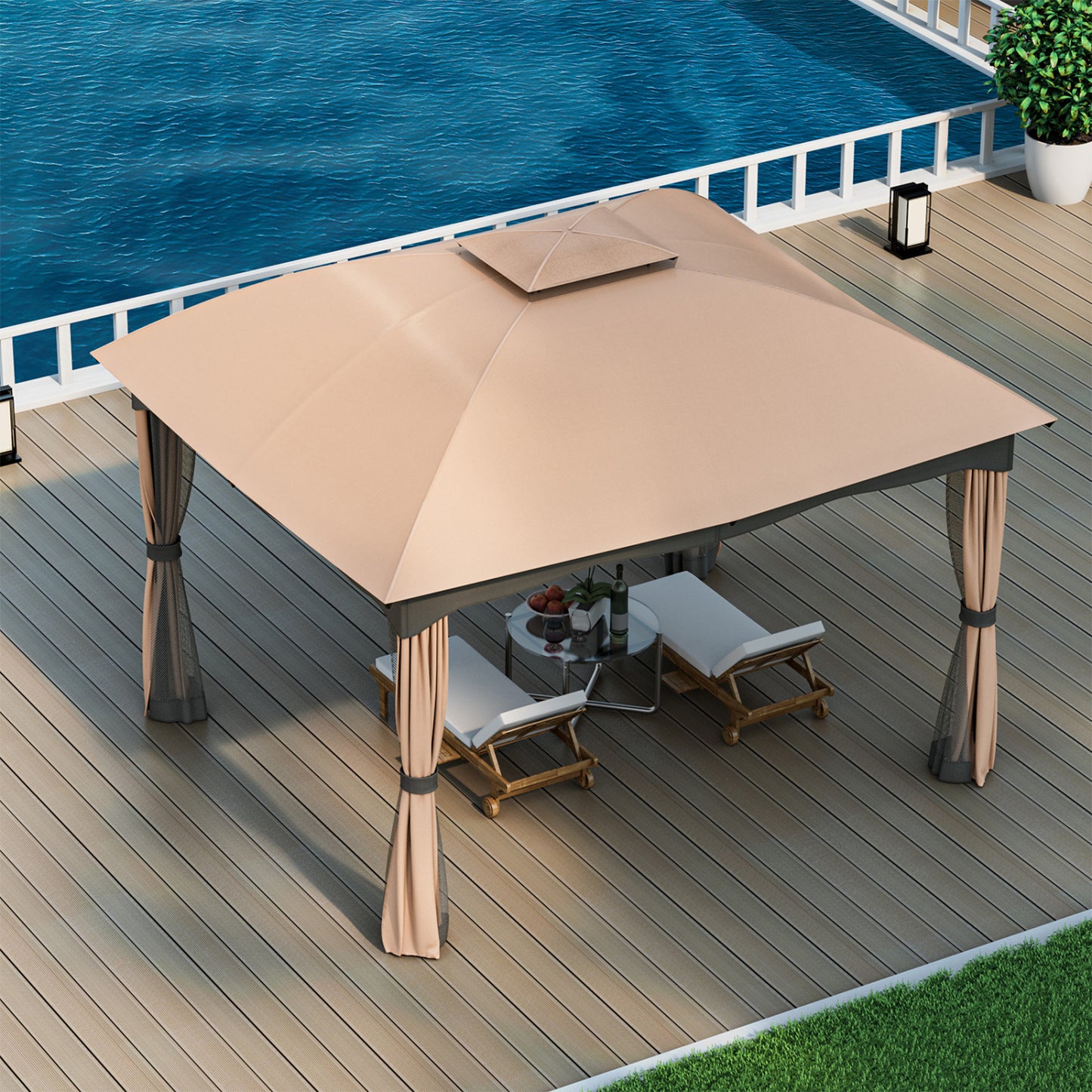 12x10 Feet Steel Gazebo, Brown Gazebos at Gallery Canada