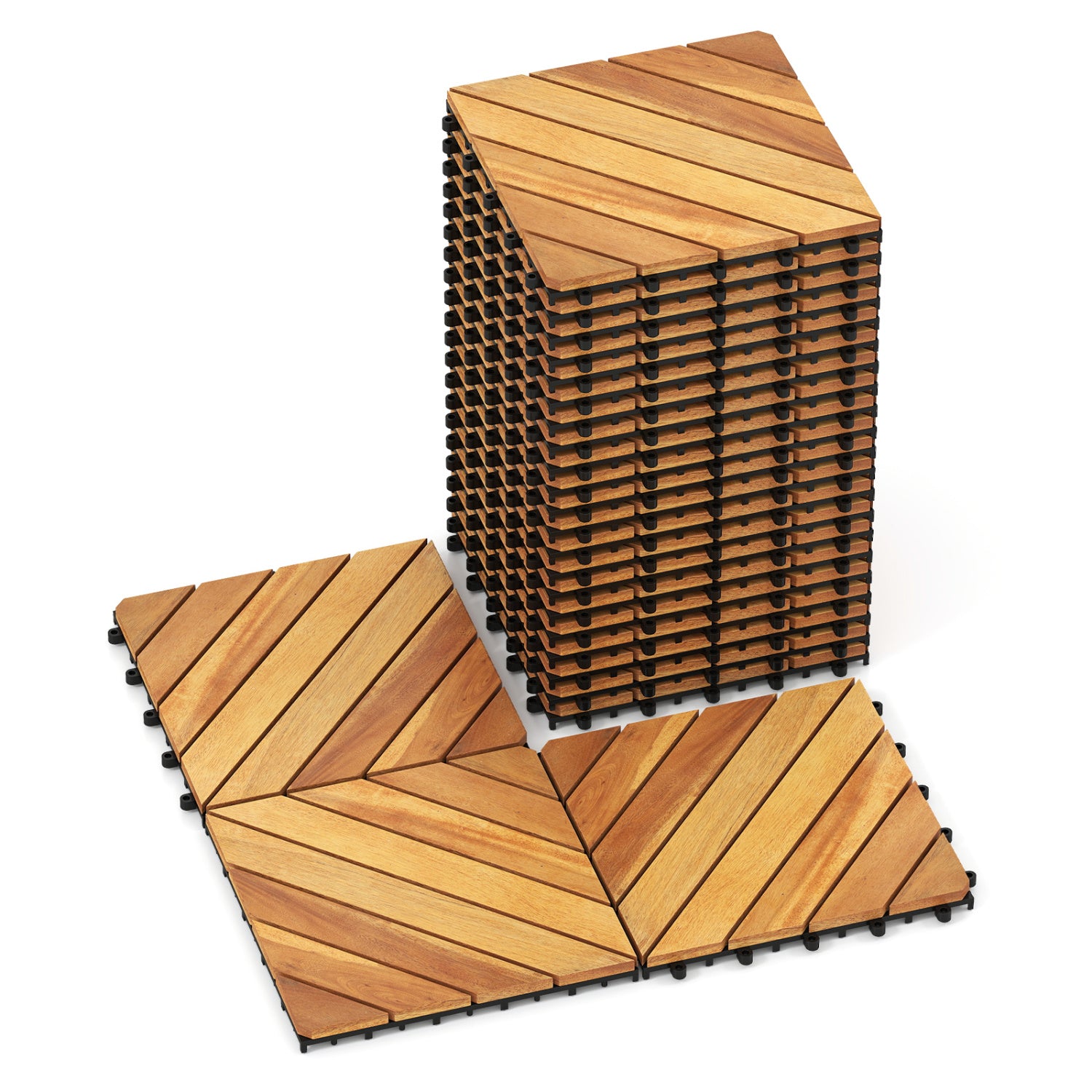 12 x 12 Inch 24 Pieces Acacia Wood Interlocking Deck Tiles with Waterproof Design, Natural Decorative Fencing & Flooring Natural at Gallery Canada