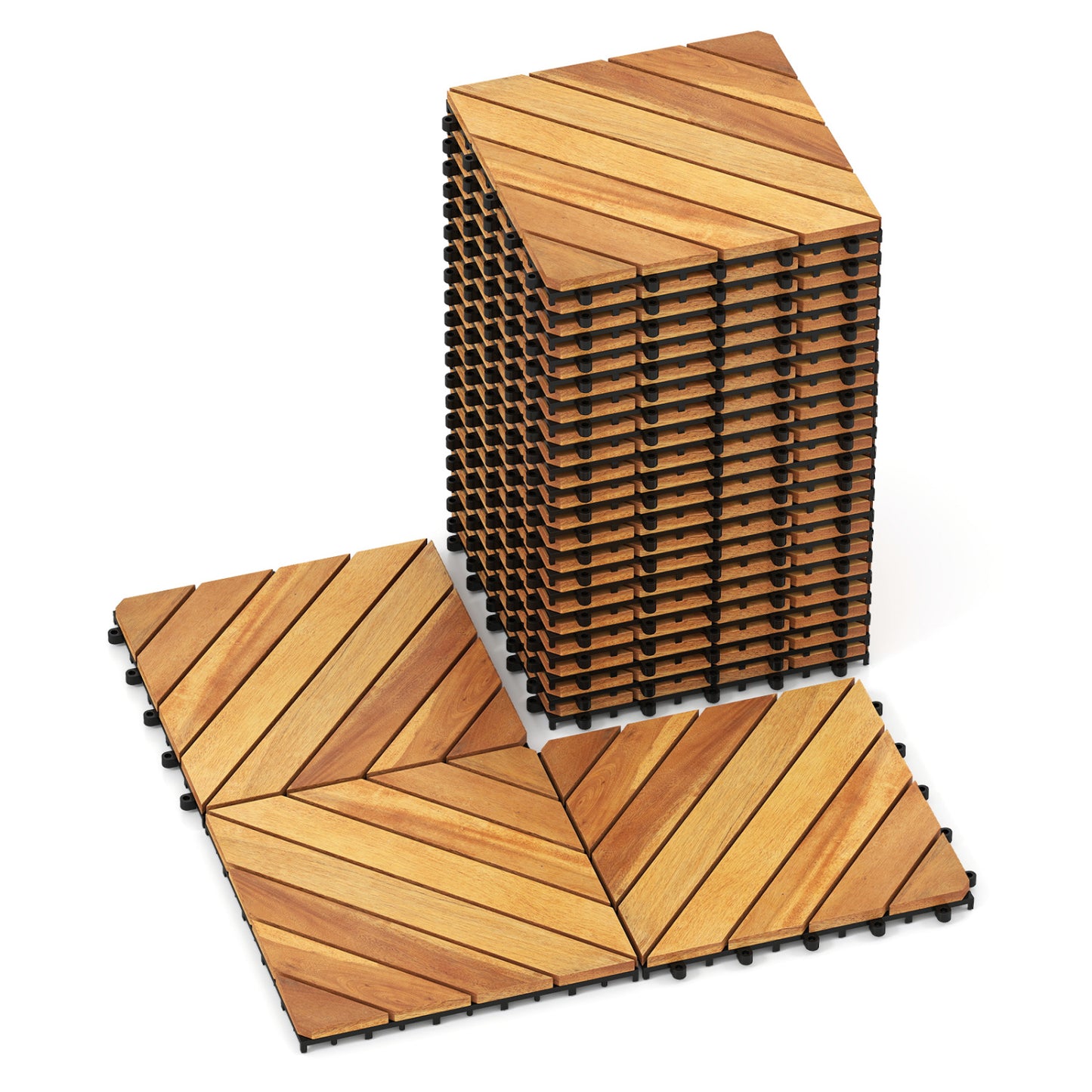 12 x 12 Inch 24 Pieces Acacia Wood Interlocking Deck Tiles with Waterproof Design, Natural Decorative Fencing & Flooring Natural at Gallery Canada