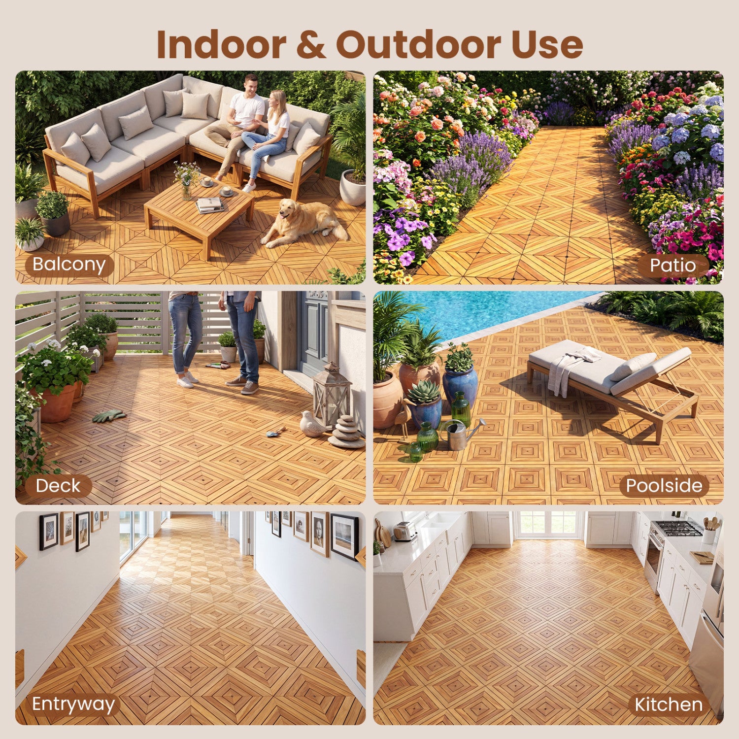 12 x 12 Inch 24 Pieces Acacia Wood Interlocking Deck Tiles with Waterproof Design, Natural Decorative Fencing & Flooring at Gallery Canada