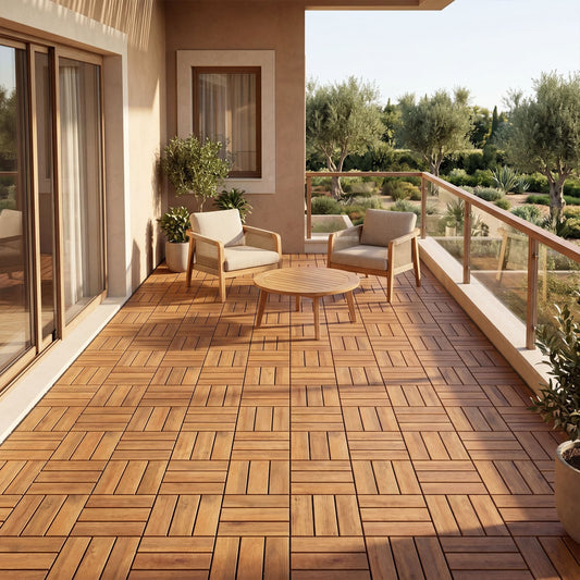 12 x 12 Inch 27 Piece Acacia Wood Interlocking Deck Tiles with Waterproof Design, Natural Decorative Fencing & Flooring Natural at Gallery Canada