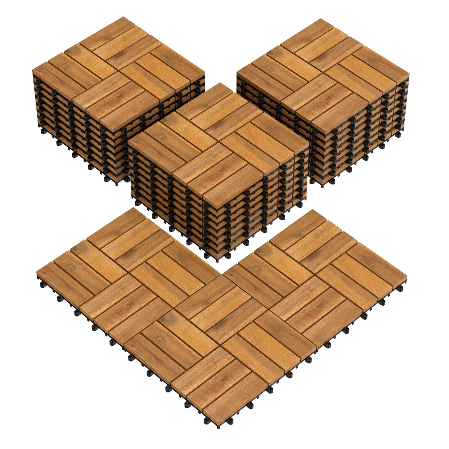 12 x 12 Inch 27 Piece Acacia Wood Interlocking Deck Tiles with Waterproof Design, Natural Decorative Fencing & Flooring Natural at Gallery Canada
