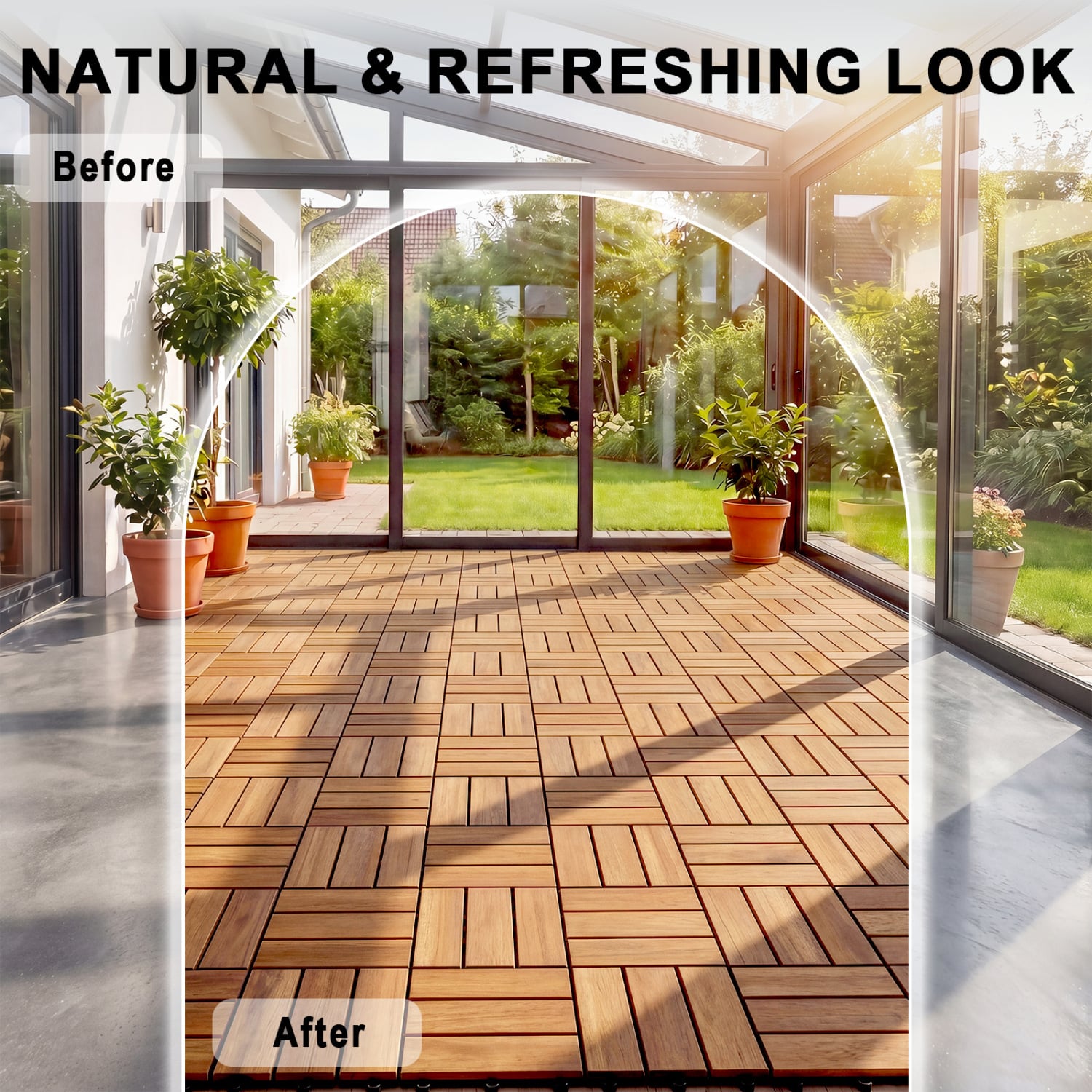12 x 12 Inch 27 Piece Acacia Wood Interlocking Deck Tiles with Waterproof Design, Natural Decorative Fencing & Flooring at Gallery Canada