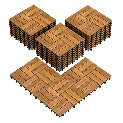 12 x 12 Inch 27 Piece Acacia Wood Interlocking Deck Tiles with Waterproof Design Set of 2, Natural Decorative Fencing & Flooring Natural at Gallery Canada