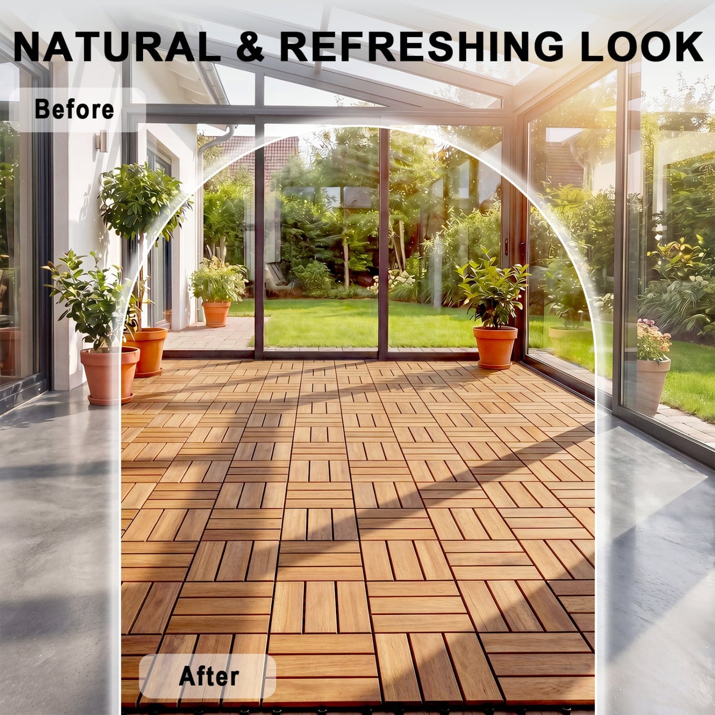 12 x 12 Inch 27 Piece Acacia Wood Interlocking Deck Tiles with Waterproof Design Set of 2, Natural Decorative Fencing & Flooring at Gallery Canada