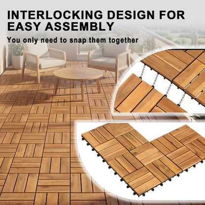 12 x 12 Inch 27 Piece Acacia Wood Interlocking Deck Tiles with Waterproof Design Set of 2, Natural Decorative Fencing & Flooring at Gallery Canada