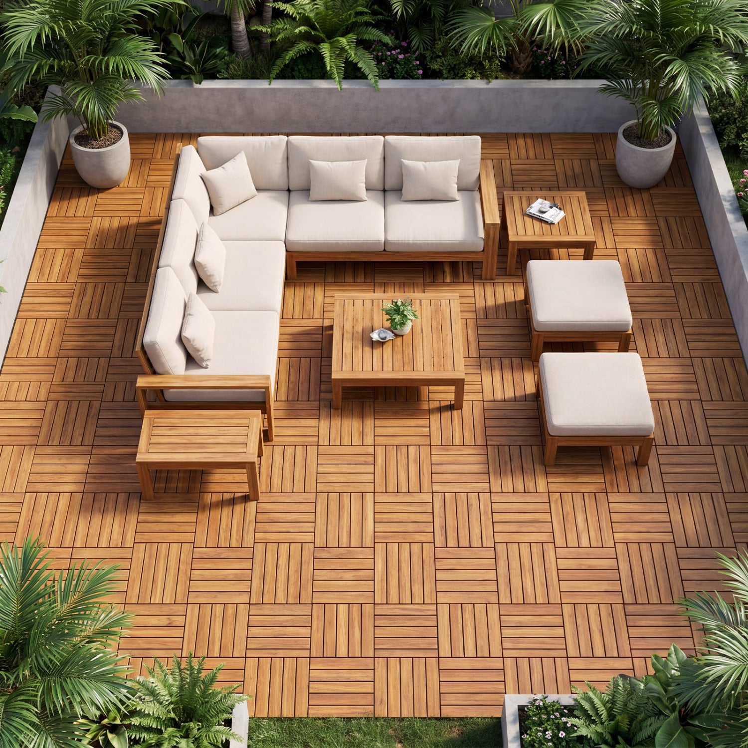 12 x 12 Inch 27 Pieces Acacia Wood Interlocking Deck Tiles with Waterproof Design, Natural Decorative Fencing & Flooring at Gallery Canada