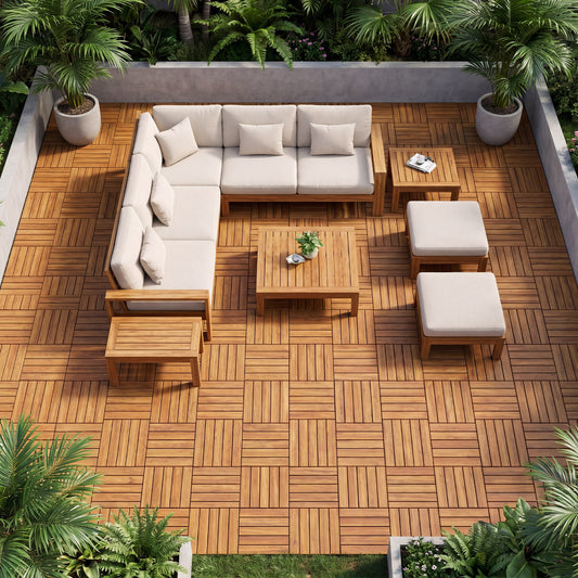 12 x 12 Inch 27 Pieces Acacia Wood Interlocking Deck Tiles with Waterproof Design, Natural Decorative Fencing & Flooring Natural at Gallery Canada