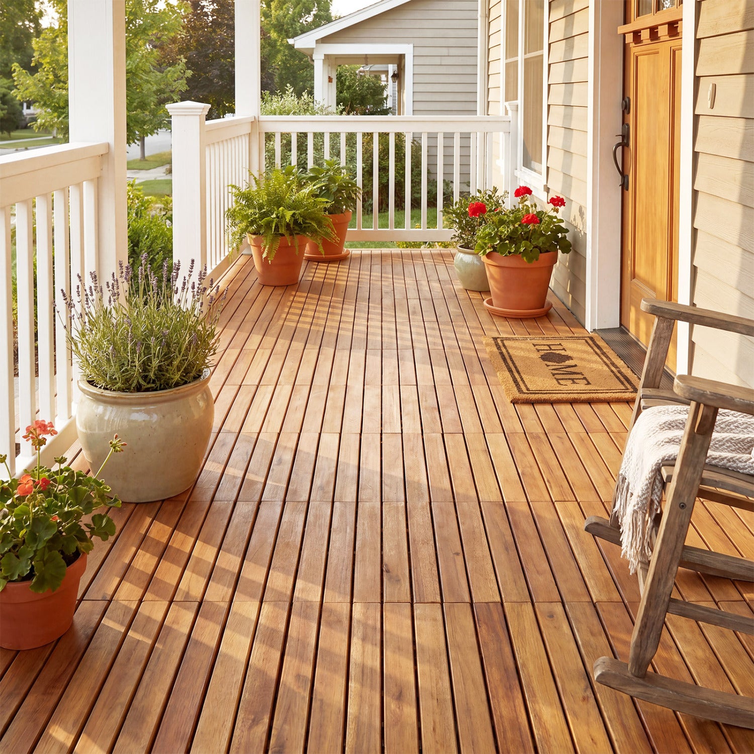12 x 12 Inch 27 Pieces Acacia Wood Interlocking Deck Tiles with Waterproof Design, Natural Decorative Fencing & Flooring at Gallery Canada