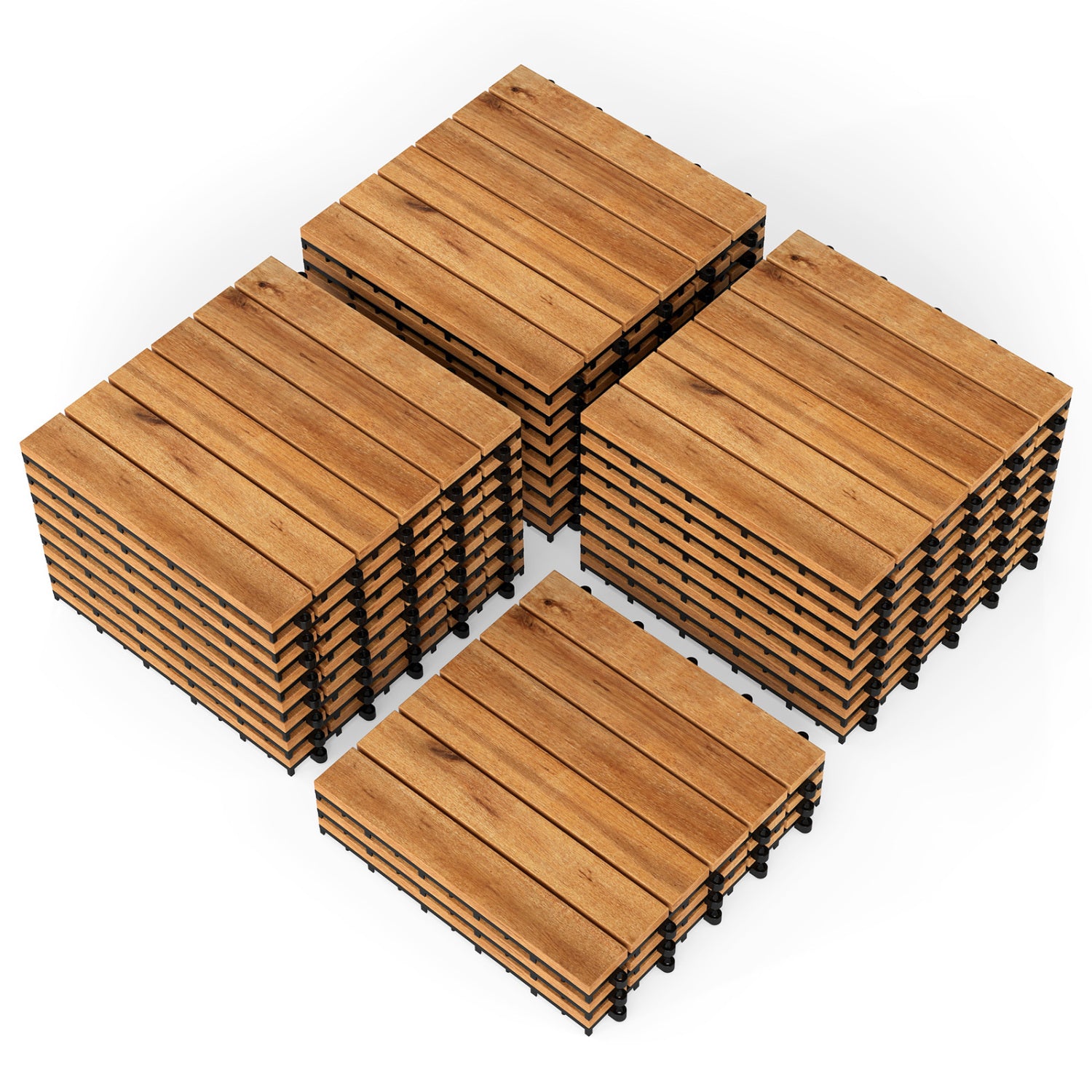 12 x 12 Inch 27 Pieces Acacia Wood Interlocking Deck Tiles with Waterproof Design, Natural Decorative Fencing & Flooring at Gallery Canada