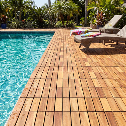 12 x 12 Inch 27 Pieces Acacia Wood Interlocking Deck Tiles, Natural Decorative Fencing & Flooring at Gallery Canada
