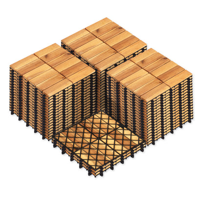 12 x 12 Inch 27 Pieces Acacia Wood Interlocking Deck Tiles, Natural Decorative Fencing & Flooring at Gallery Canada