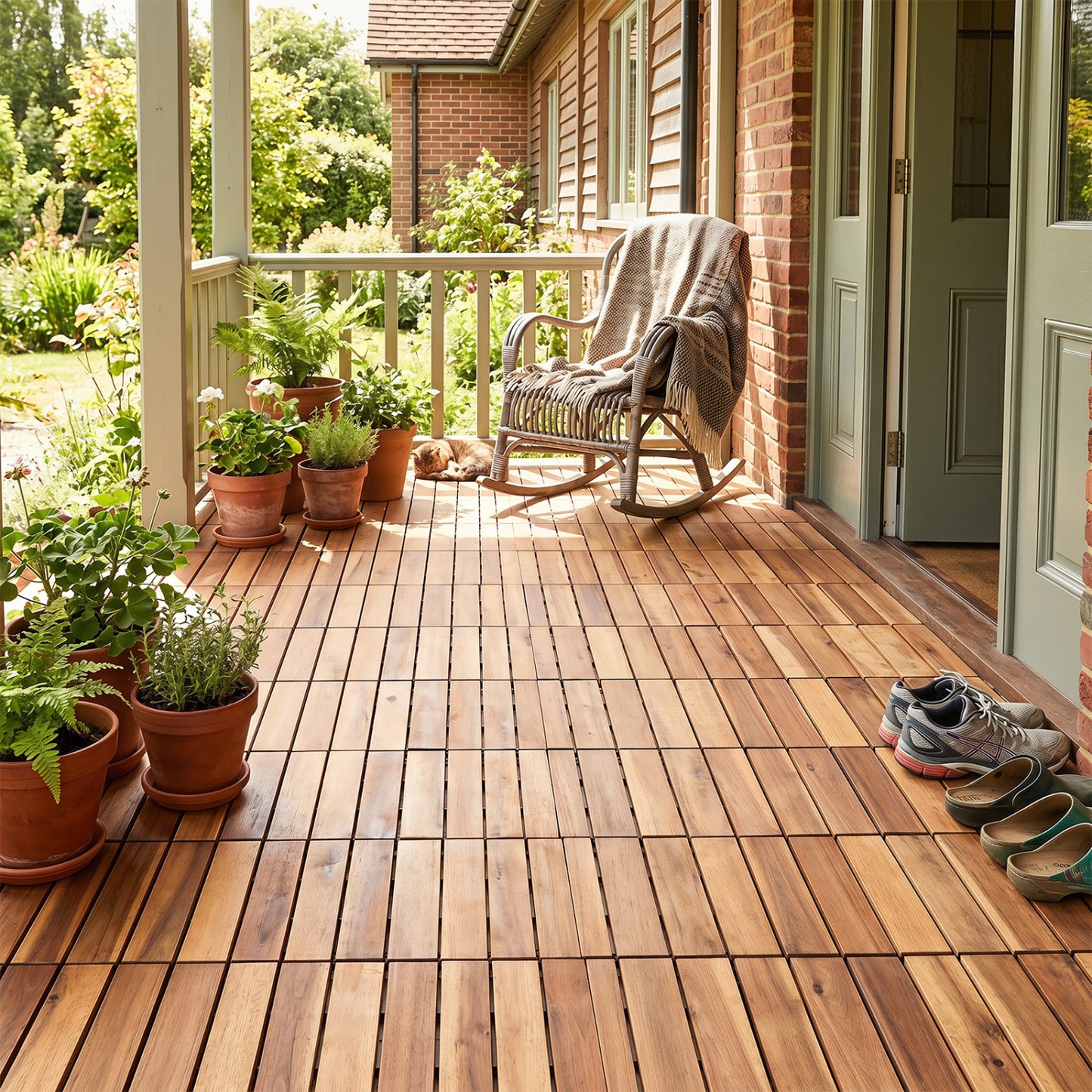 12 x 12 Inch 27 Pieces Acacia Wood Interlocking Deck Tiles, Natural Decorative Fencing & Flooring at Gallery Canada