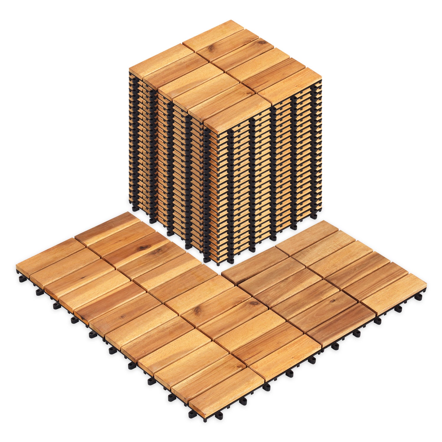 12 x 12 Inch 27 Pieces Acacia Wood Interlocking Deck Tiles, Natural Decorative Fencing & Flooring at Gallery Canada