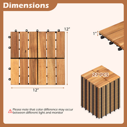 12 x 12 Inch 27 Pieces Acacia Wood Interlocking Deck Tiles, Natural Decorative Fencing & Flooring at Gallery Canada