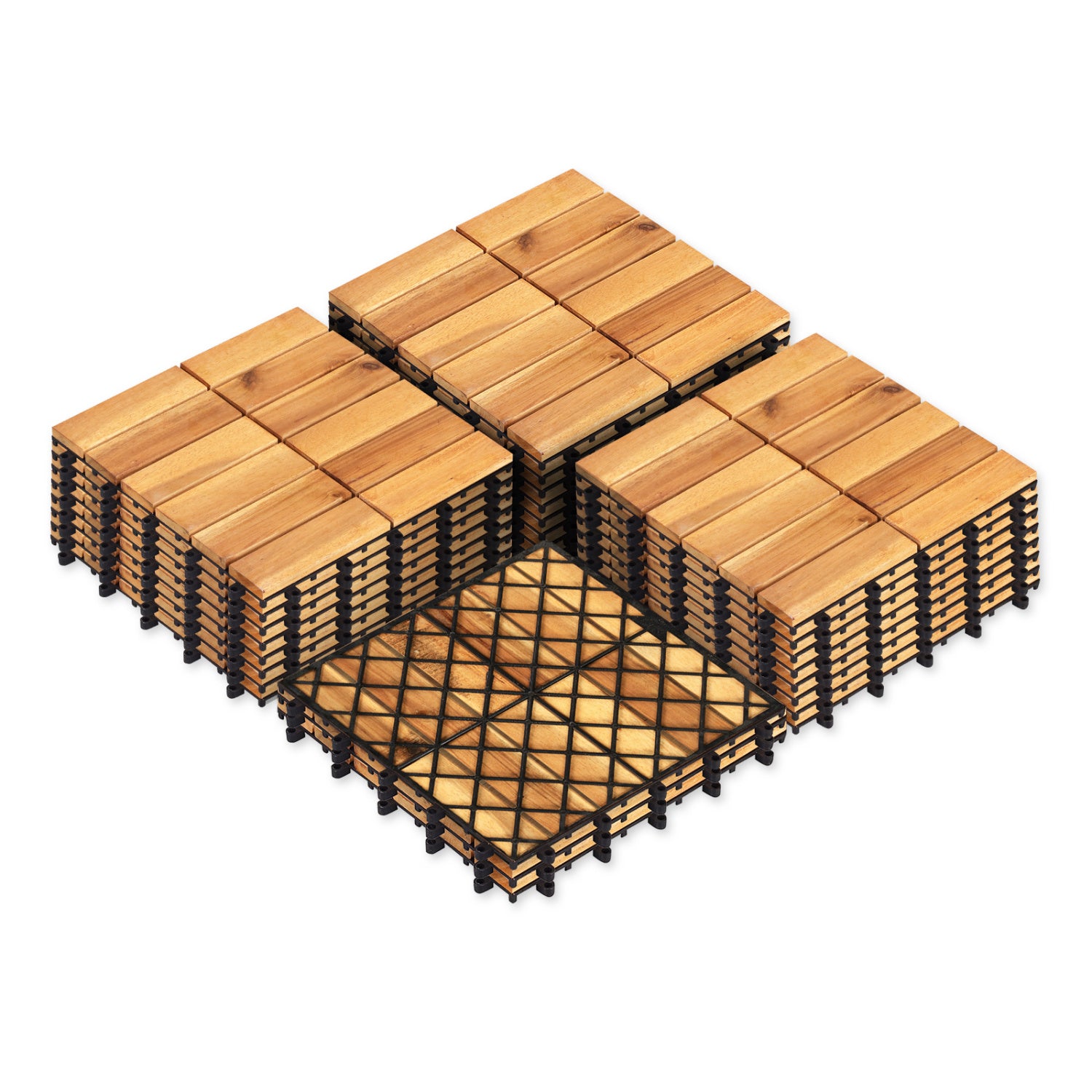 12 x 12 Inch 27 Pieces Acacia Wood Interlocking Deck Tiles, Natural Decorative Fencing & Flooring at Gallery Canada