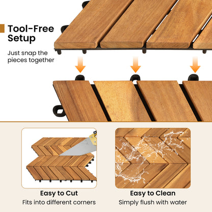 12 x 12 Inch 30 Pieces Acacia Wood Interlocking Deck Tiles- Natural, Natural Decorative Fencing & Flooring at Gallery Canada