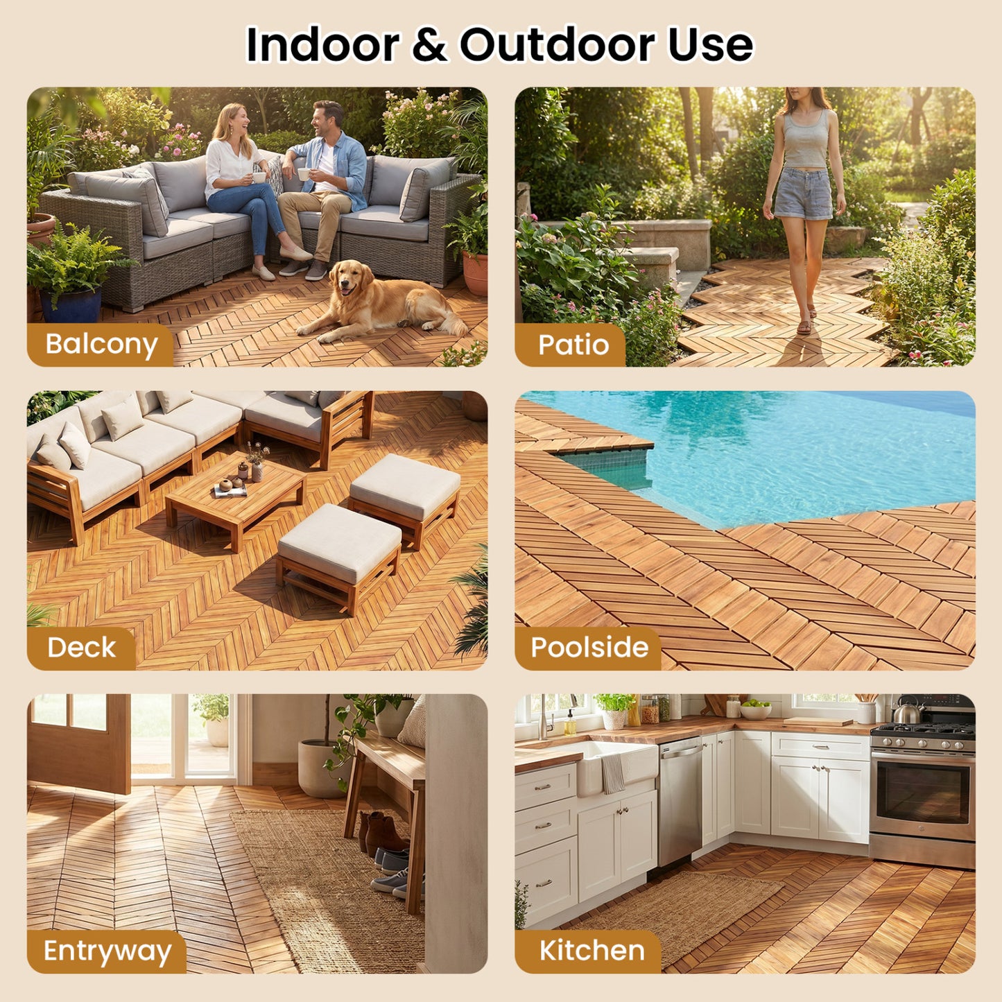 12 x 12 Inch 30 Pieces Acacia Wood Interlocking Deck Tiles- Natural, Natural Decorative Fencing & Flooring at Gallery Canada