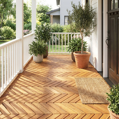 12 x 12 Inch 30 Pieces Acacia Wood Interlocking Deck Tiles- Natural, Natural Decorative Fencing & Flooring at Gallery Canada