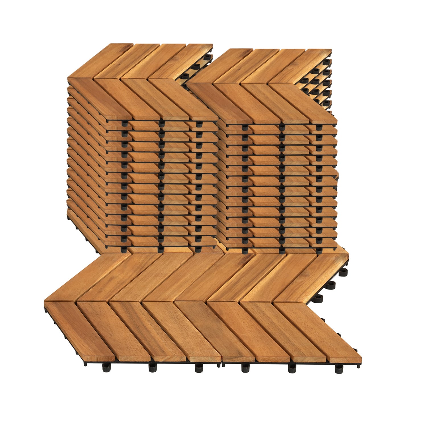 12 x 12 Inch 30 Pieces Acacia Wood Interlocking Deck Tiles- Natural, Natural Decorative Fencing & Flooring at Gallery Canada