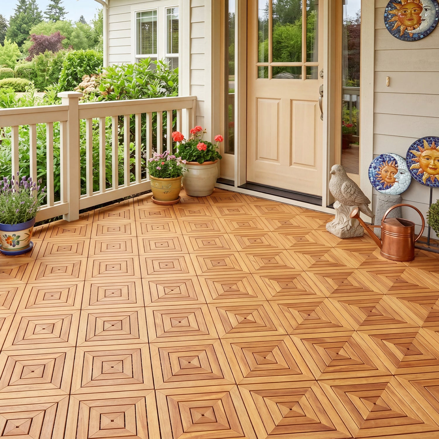 12 x 12 Inch 48 Pieces Acacia Wood Interlocking Deck Tiles with Waterproof Design, Natural Decorative Fencing & Flooring at Gallery Canada