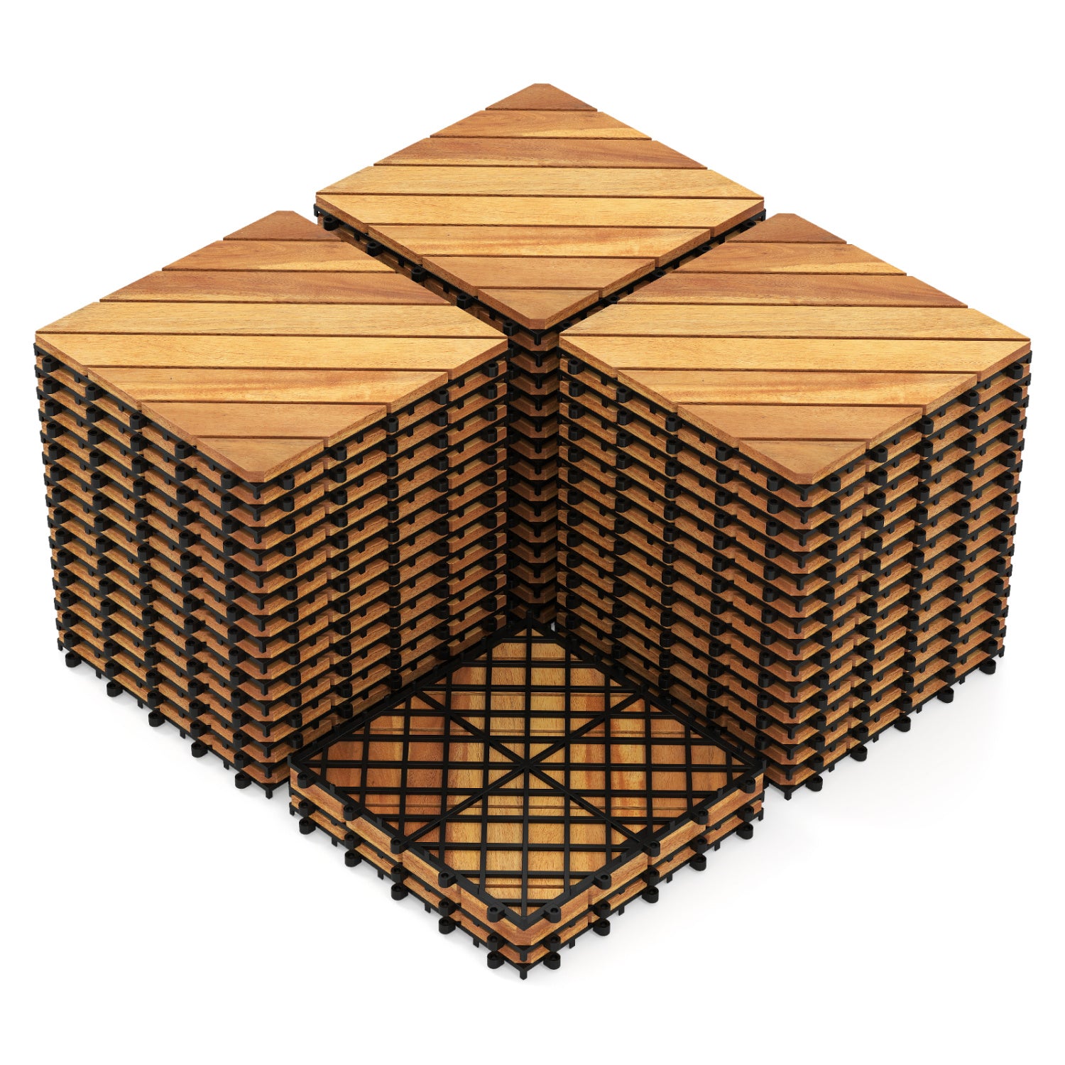 12 x 12 Inch 48 Pieces Acacia Wood Interlocking Deck Tiles with Waterproof Design, Natural Decorative Fencing & Flooring at Gallery Canada