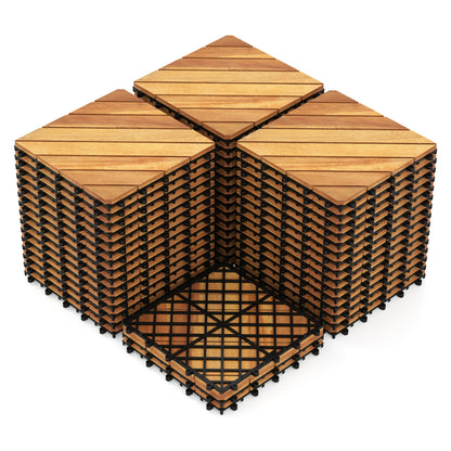 12 x 12 Inch 48 Pieces Acacia Wood Interlocking Deck Tiles with Waterproof Design, Natural Decorative Fencing & Flooring at Gallery Canada