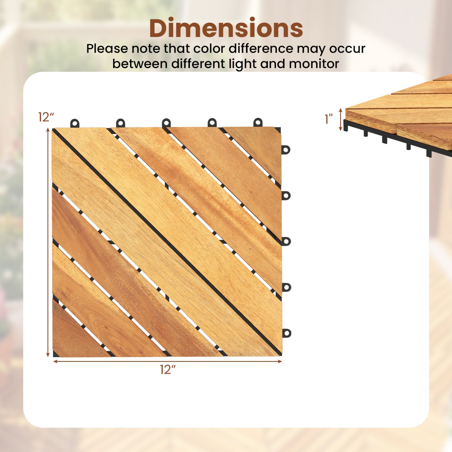 12 x 12 Inch 48 Pieces Acacia Wood Interlocking Deck Tiles with Waterproof Design, Natural Decorative Fencing & Flooring at Gallery Canada