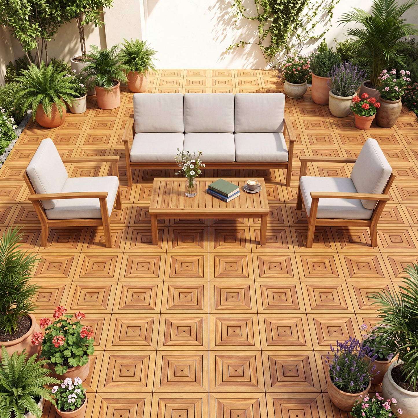 12 x 12 Inch 48 Pieces Acacia Wood Interlocking Deck Tiles with Waterproof Design, Natural Decorative Fencing & Flooring at Gallery Canada