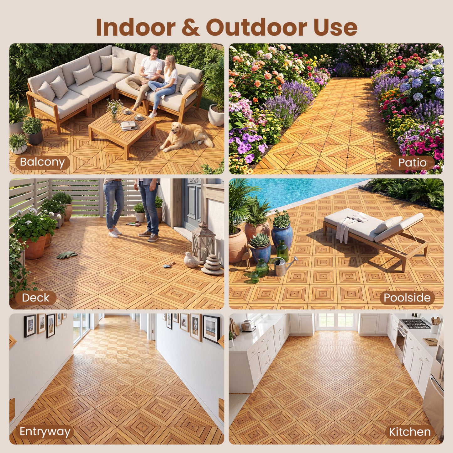 12 x 12 Inch 48 Pieces Acacia Wood Interlocking Deck Tiles with Waterproof Design, Natural Decorative Fencing & Flooring at Gallery Canada
