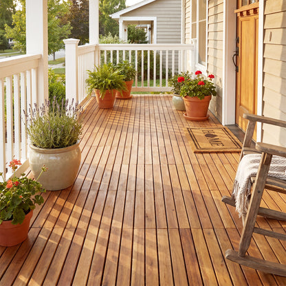 12 x 12 Inch 54 Pieces Acacia Wood Interlocking Deck Tiles, Natural Decorative Fencing & Flooring at Gallery Canada