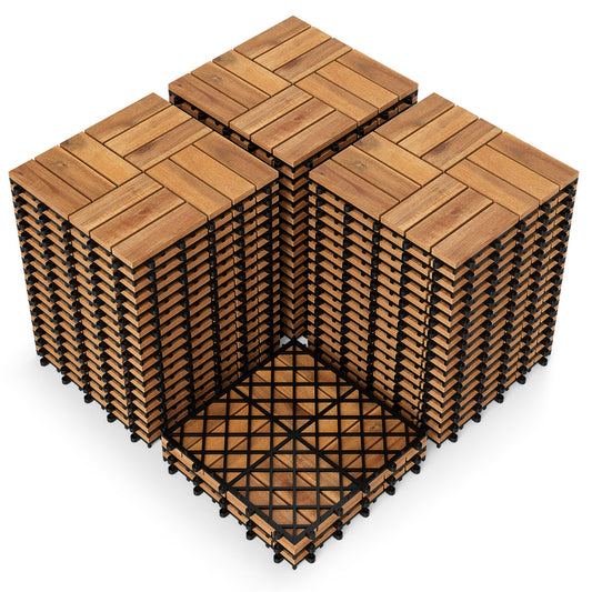 12 x 12 Inch 27 Piece Acacia Wood Interlocking Deck Tiles with Waterproof Design Set of 2, Natural Decorative Fencing & Flooring Natural at Gallery Canada