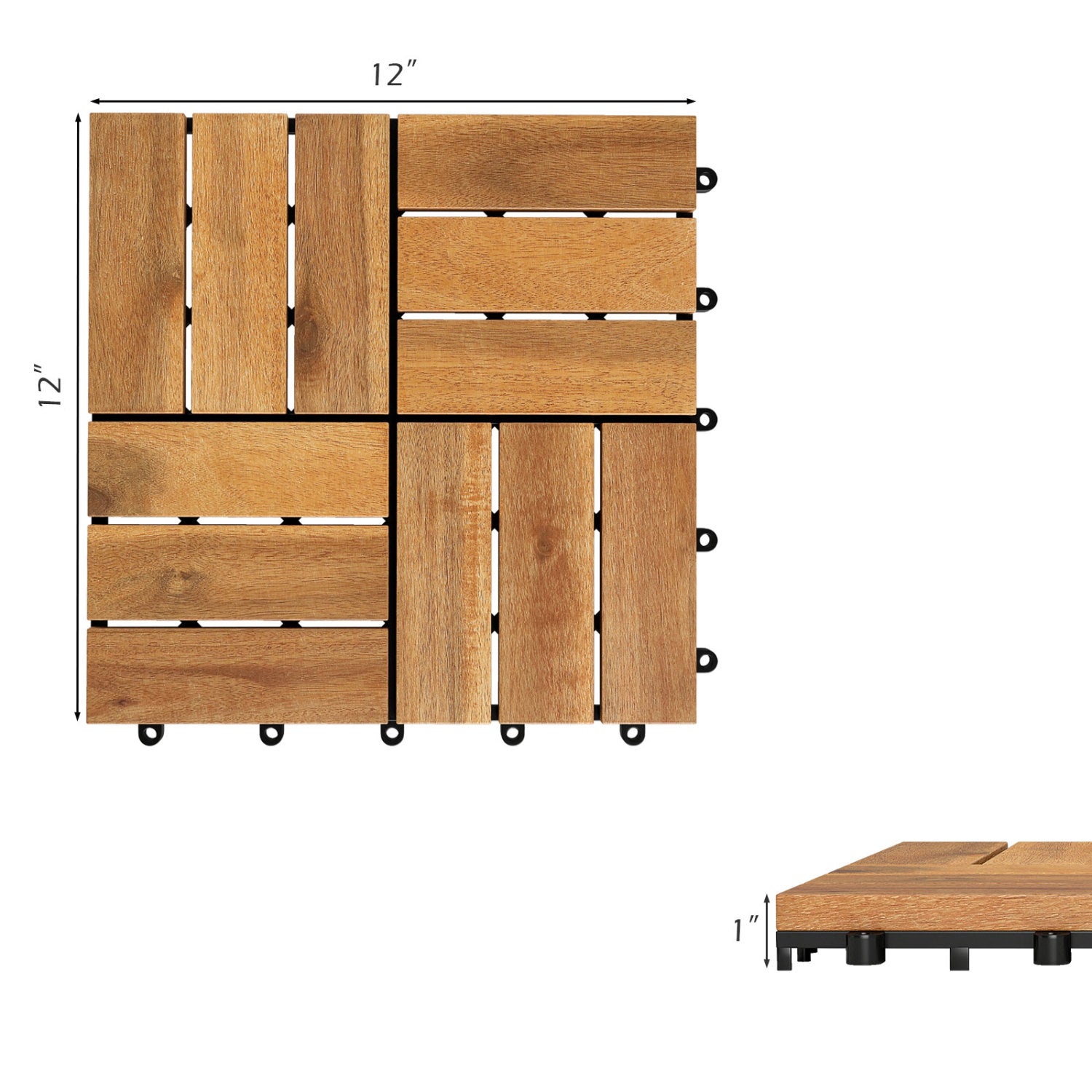12 x 12 Inch 27 Piece Acacia Wood Interlocking Deck Tiles with Waterproof Design Set of 2, Natural Decorative Fencing & Flooring at Gallery Canada
