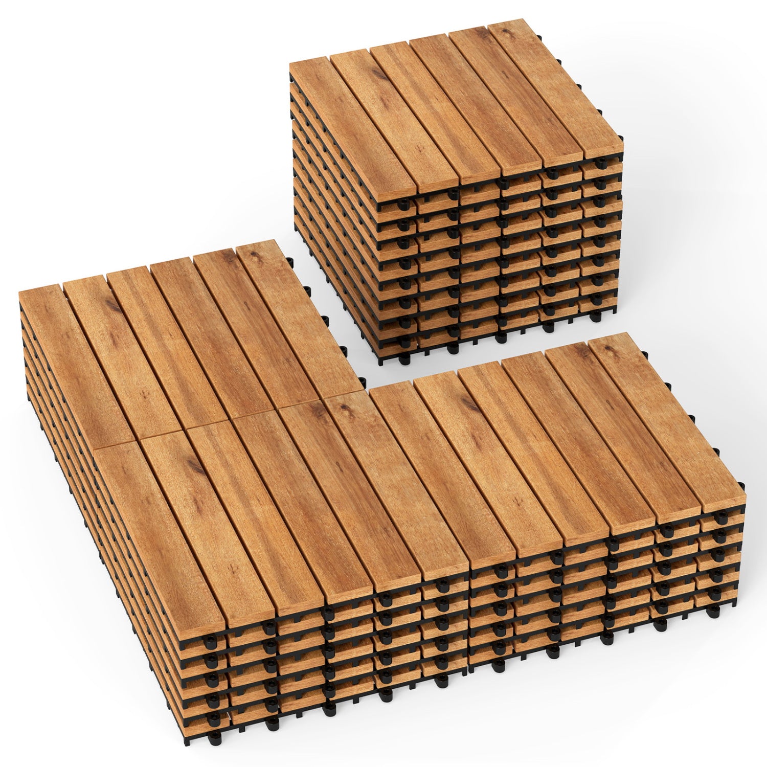12 x 12 Inch 54 Pieces Acacia Wood Interlocking Deck Tiles, Natural Decorative Fencing & Flooring at Gallery Canada