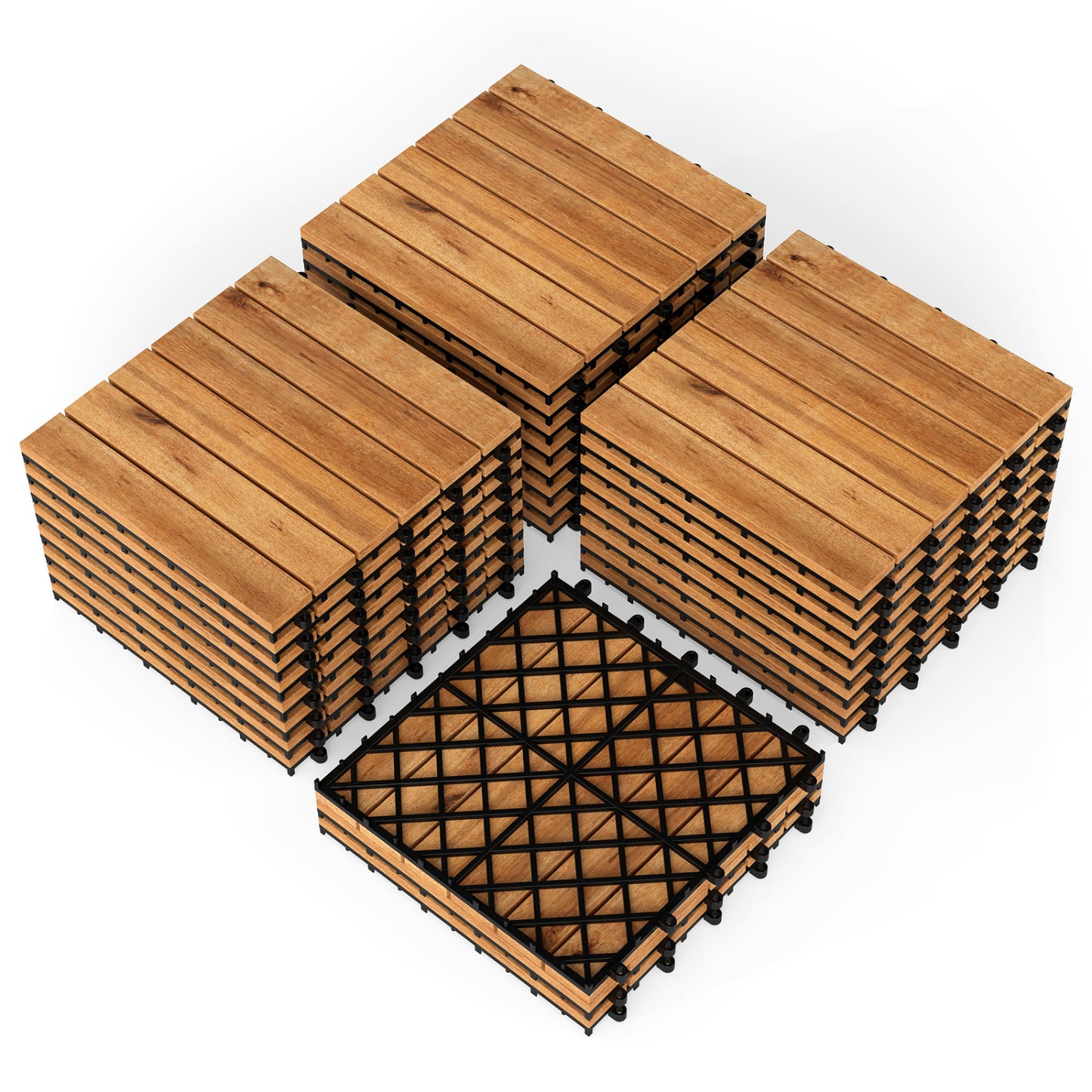 12 x 12 Inch 54 Pieces Acacia Wood Interlocking Deck Tiles, Natural Decorative Fencing & Flooring at Gallery Canada