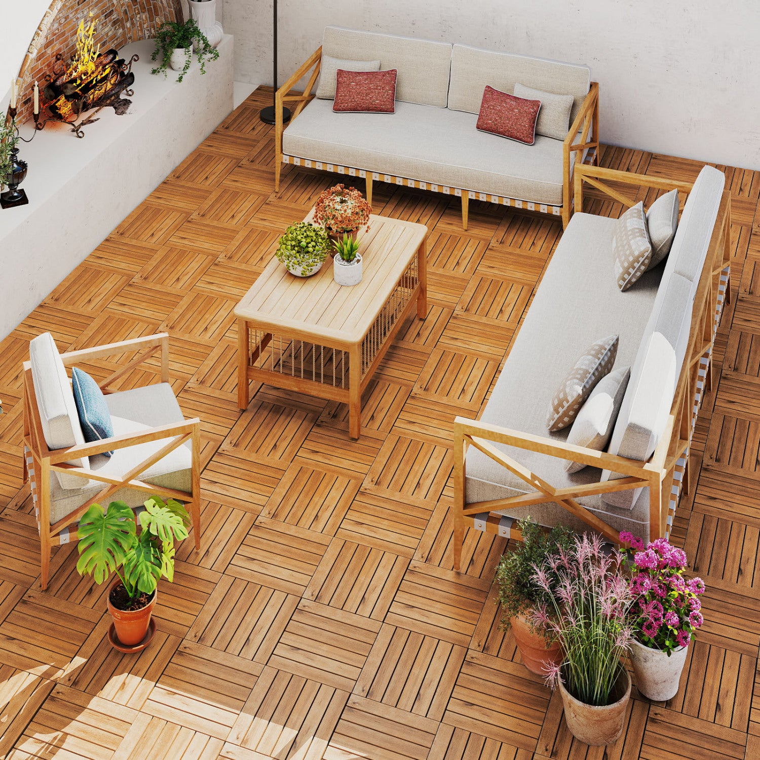 12 x 12 Inch 54 Pieces Acacia Wood Interlocking Deck Tiles, Natural Decorative Fencing & Flooring at Gallery Canada
