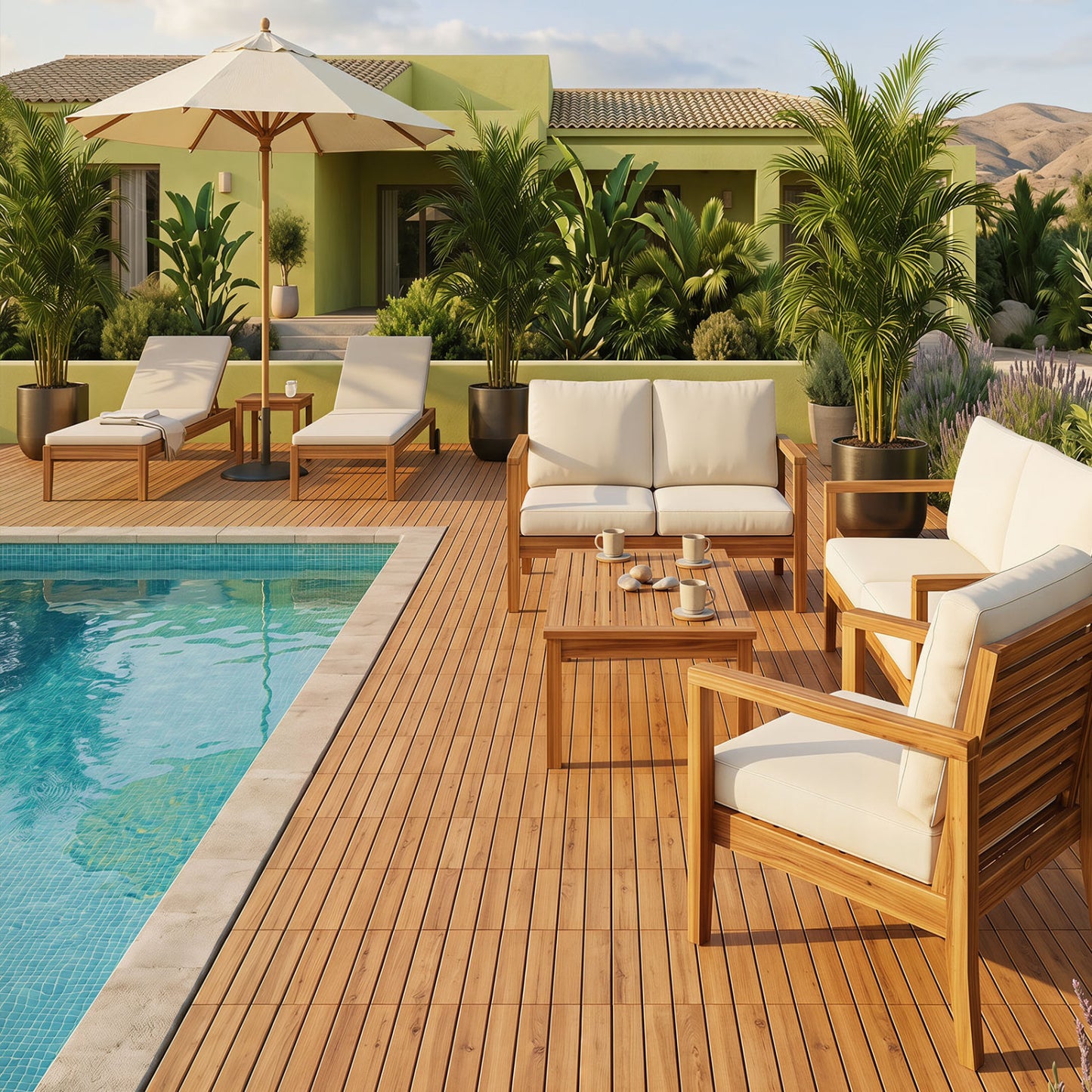 12 x 12 Inch 54 Pieces Acacia Wood Interlocking Deck Tiles, Natural Decorative Fencing & Flooring at Gallery Canada