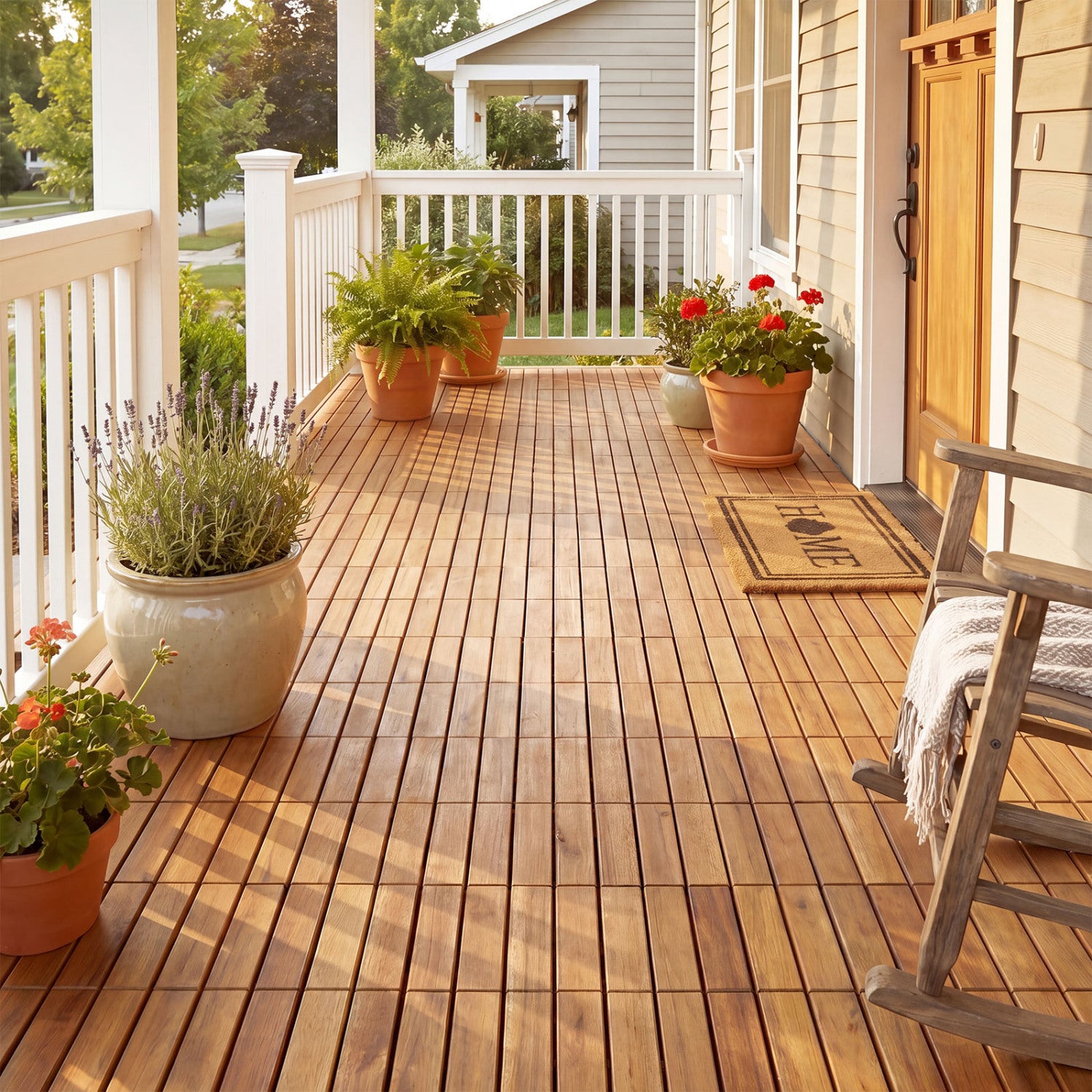 12 x 12 Inch 54 Pieces Acacia Wood Interlocking Deck Tiles, Natural Decorative Fencing & Flooring at Gallery Canada